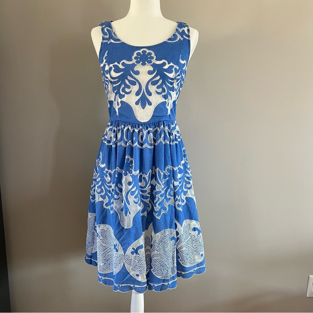 Anthropologie Blue and White Cocktail Dress